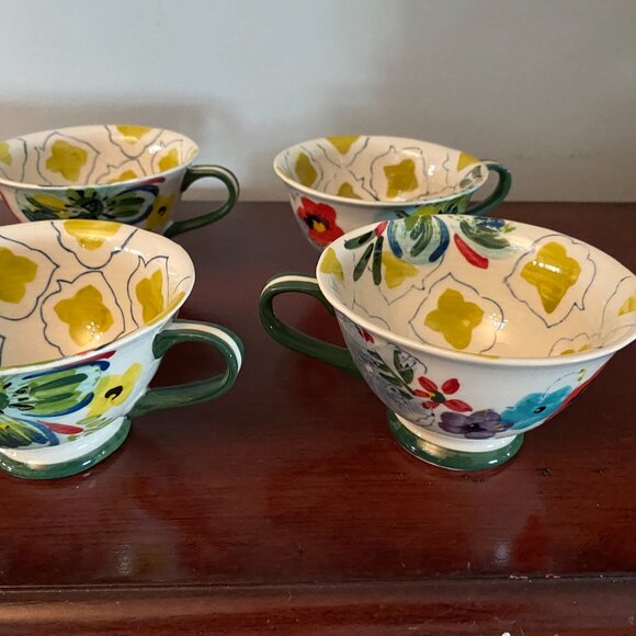 4 Anthropologie Estudio Flores Sissinghurst Castle Footed Coffee Tea Mug Cup Set - Picture 2 of 3